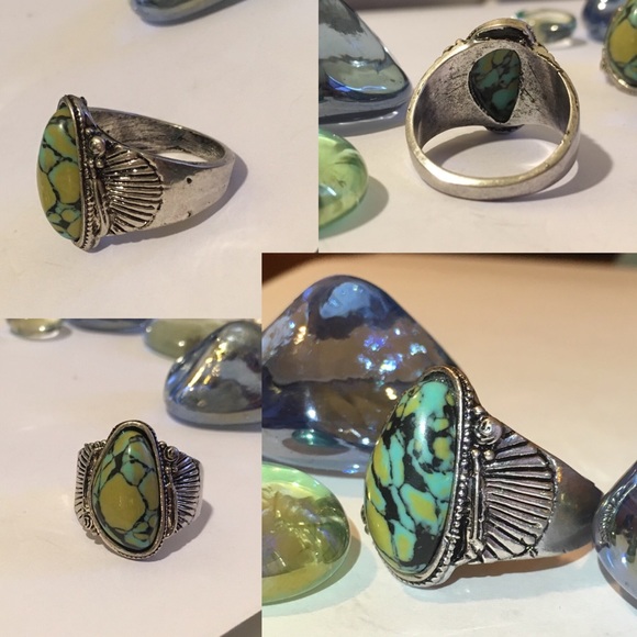 Vintage Silver Turquoise Men's Bohemian Ring - Picture 4 of 4